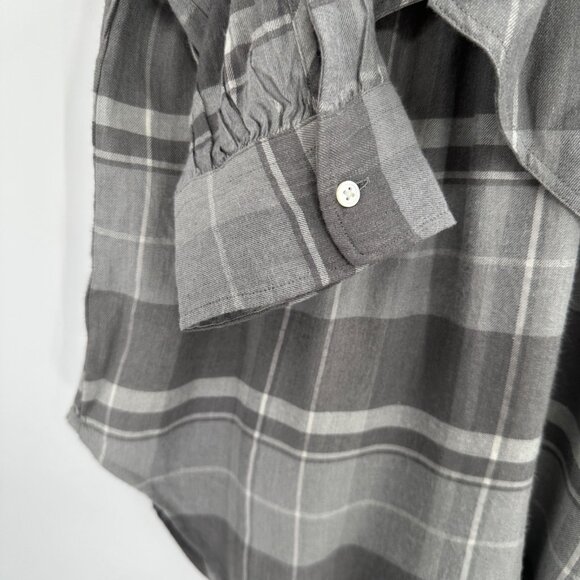 POLO Ralph Lauren Gray Flannel Plaid Tie-Neck Blouse Size S Small Top NWT - Picture 5 of 11